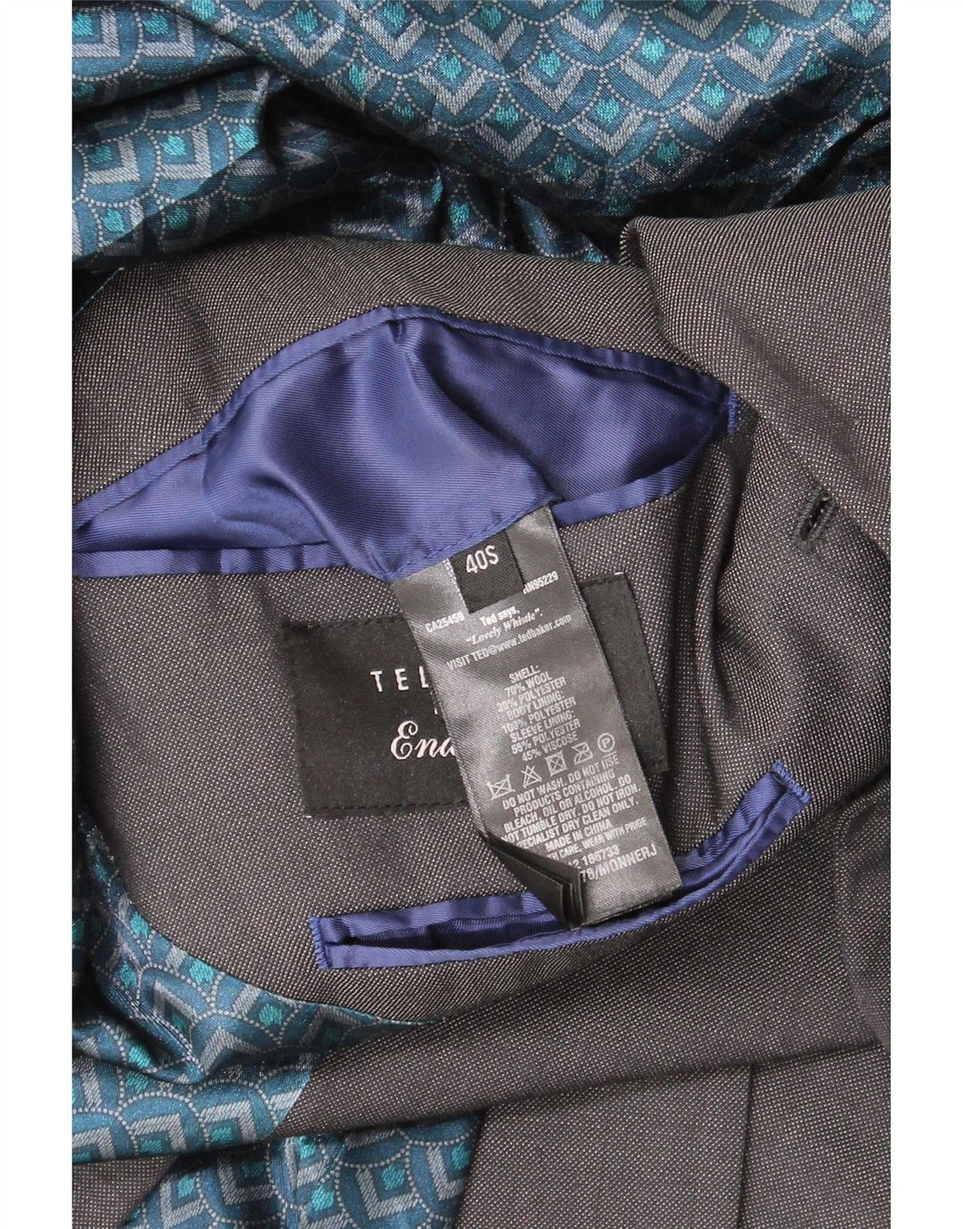 Ted Baker Veste blazer courte à 2 boutons pour homme UK 40 Large Gris Laine