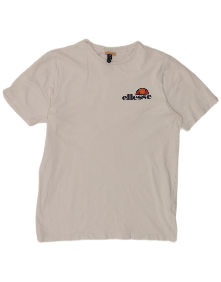 ELLESSE Womens Graphic T-Shirt Top UK 14 Medium White Cotton