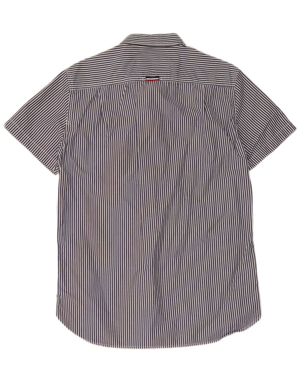 Superdry Mens Short Sleeve Shirt Large Blue Pinstripe Cotton