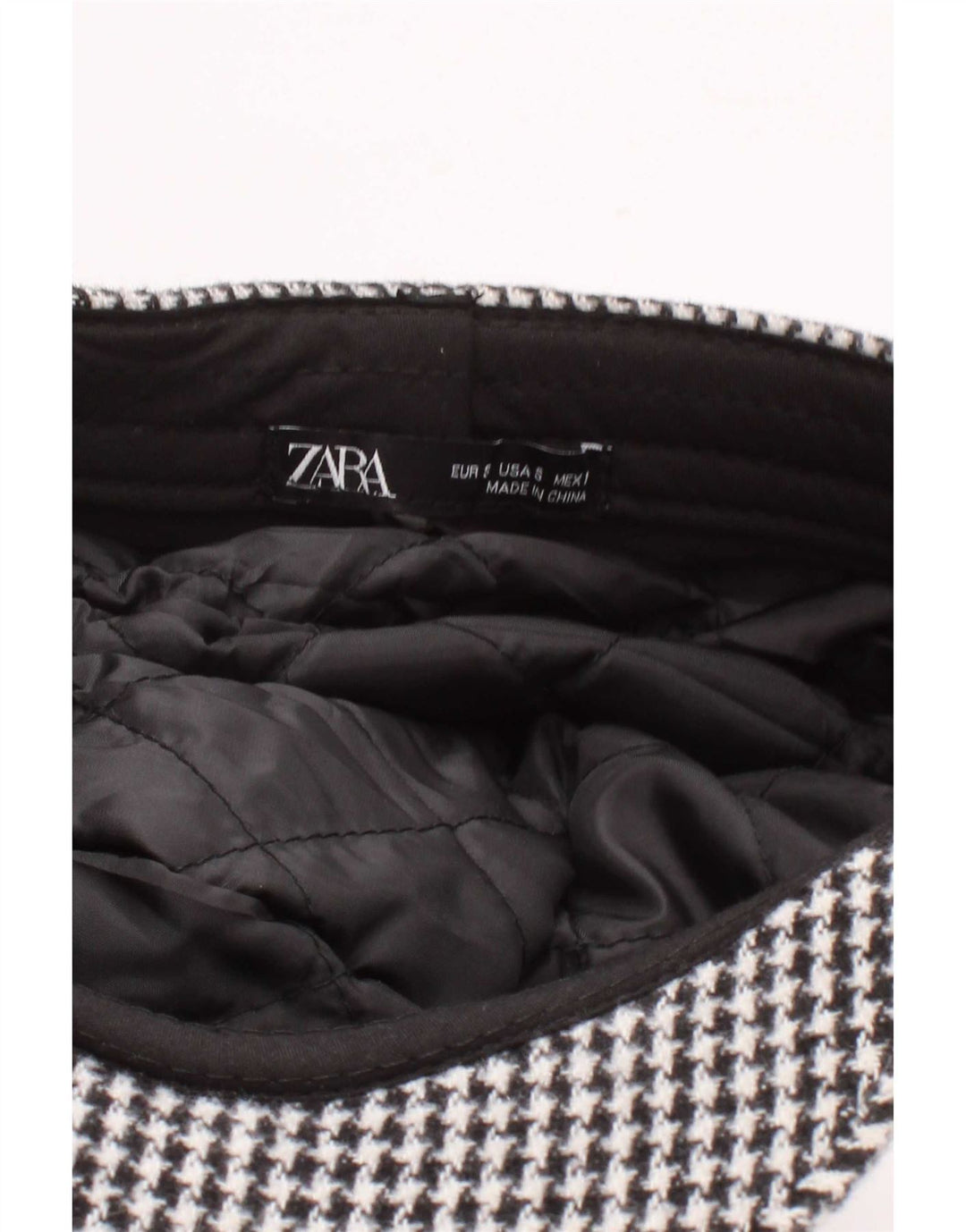 Zara Femme Casquette Newsboy Petit Pied De Poule Noir