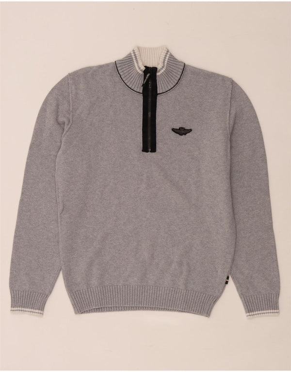 Aeronautica Militare Mens Zip Neck Jumper Sweater Medium Grey Colourblock