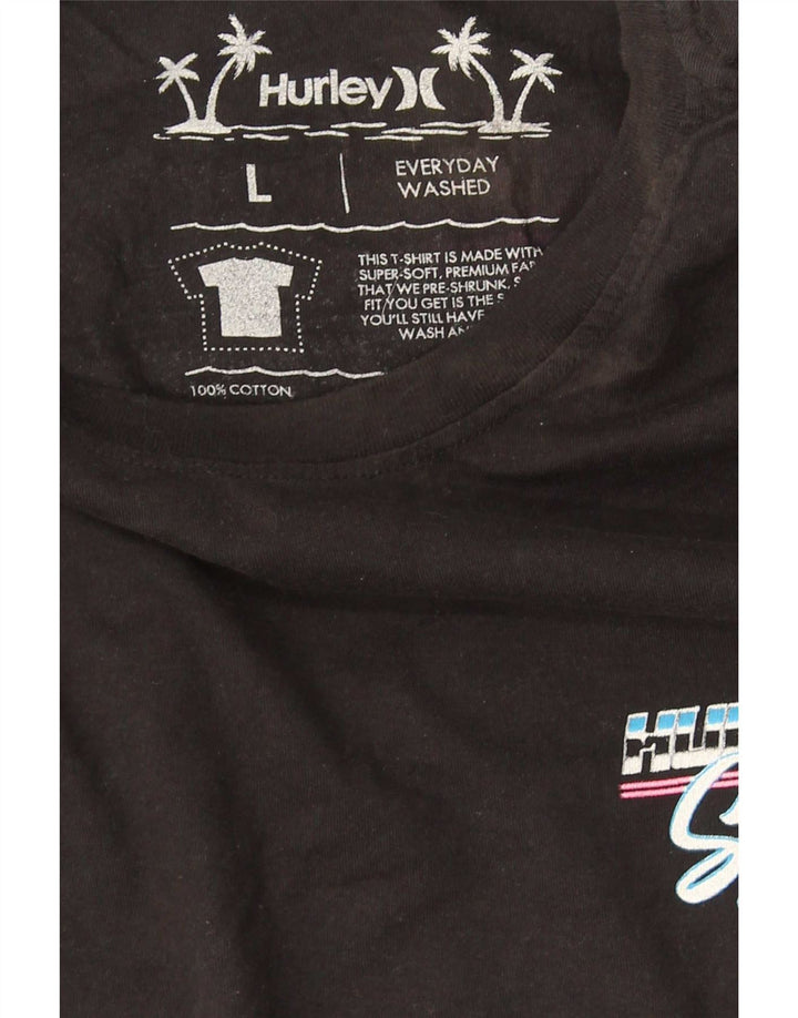 Hurley Mens Graphic T-Shirt Top Large Black Cotton