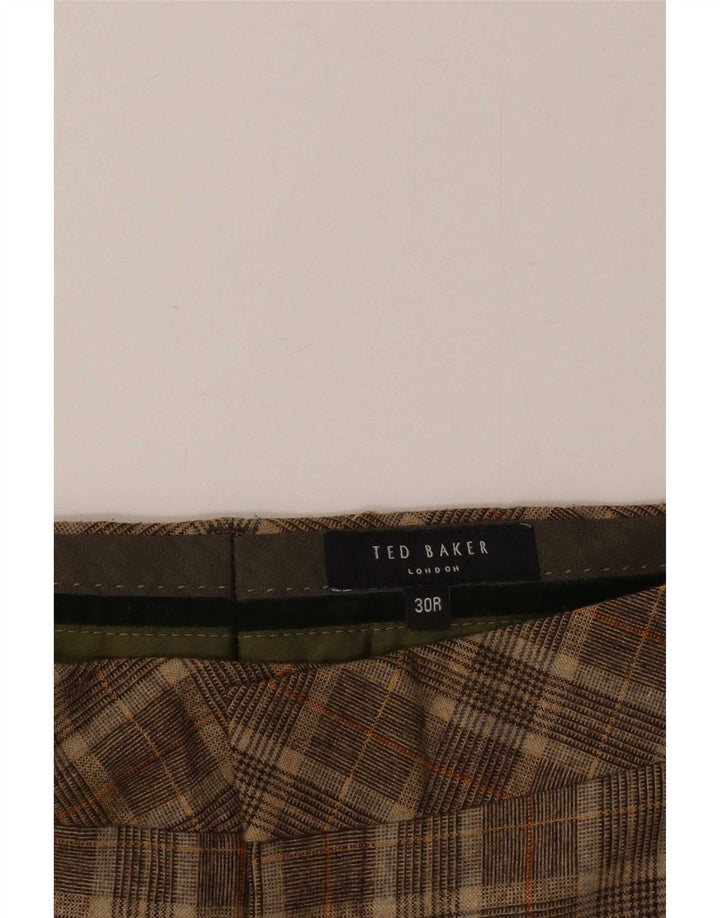Ted Baker Mens Slim Fit Casual Trousers W30 L32 Brown Check Wool