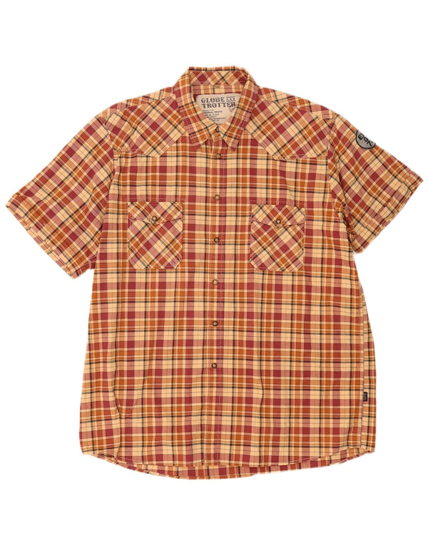 Globe Trotter Mens Short Sleeve Shirt UK 43/44 XL Beige Check Cotton