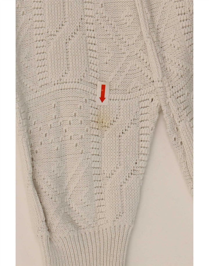 Maglione vintage da donna con collo a bottoni IT 42 Acrilico bianco medio