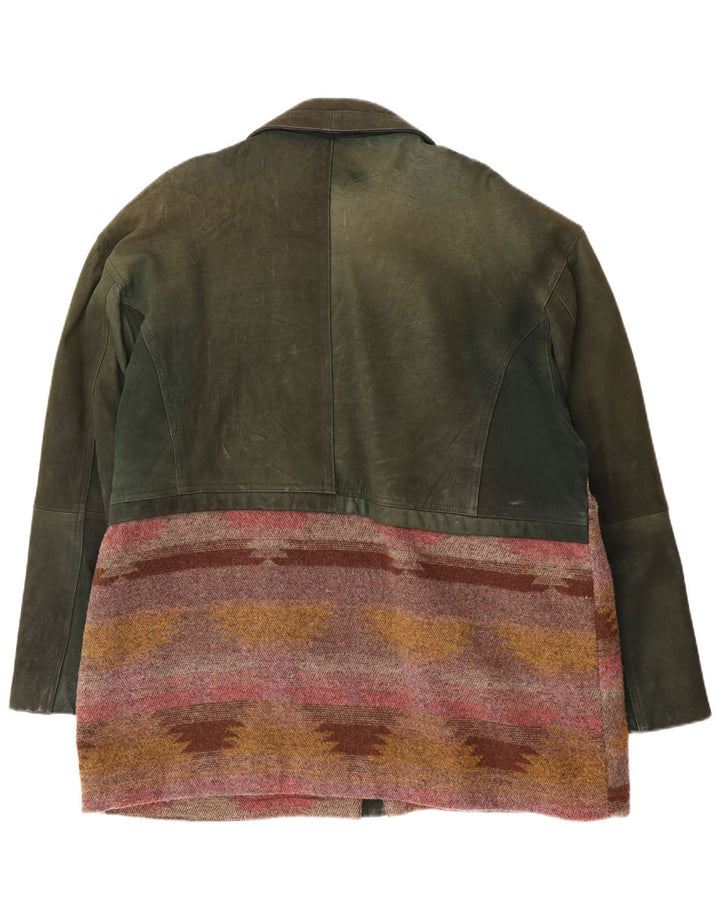 Vintage Mens Leather Jacket EU 52 XL Green Geometric Leather