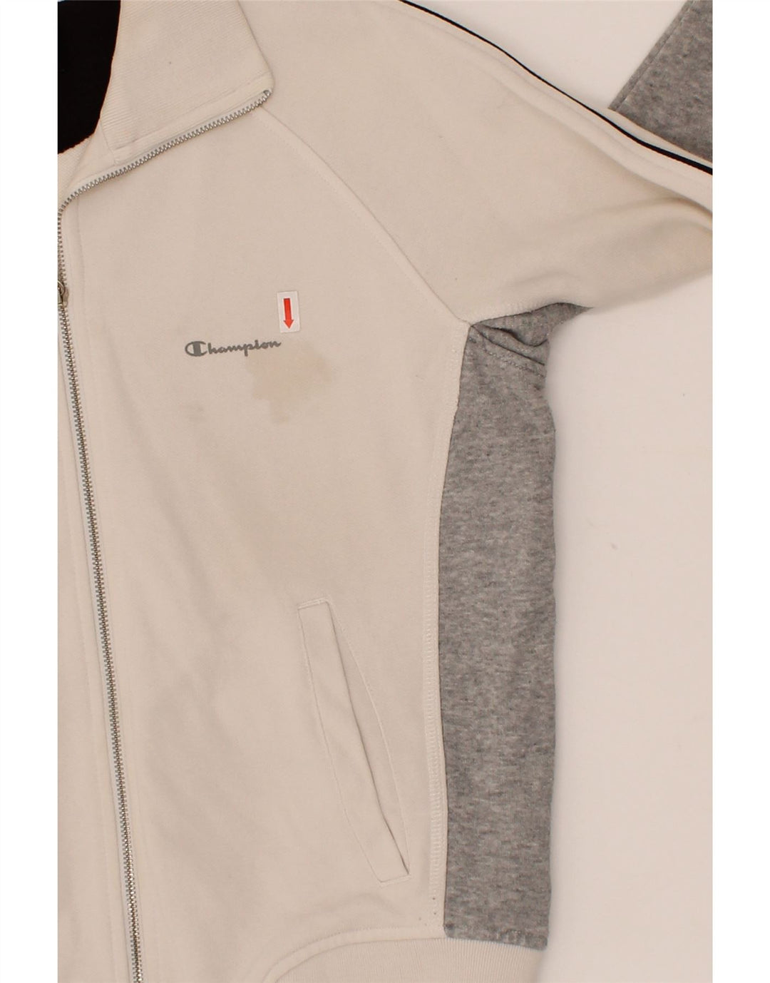 CHAMPION Womens Tracksuit Top Jacket UK 12 Medium Beige Colourblock Cotton Vintage Champion and Second-Hand Champion from Messina Hembry 