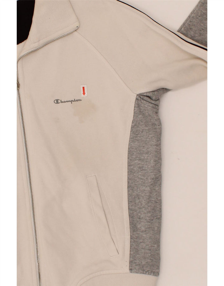 CHAMPION Womens Tracksuit Top Jacket UK 12 Medium Beige Colourblock Cotton Vintage Champion and Second-Hand Champion from Messina Hembry 