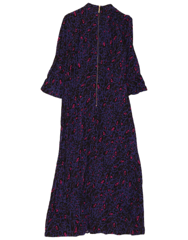 CLOSET Abito lungo da donna con maniche a 3/4 UK 14 Viscosa con stampa animalier viola grande