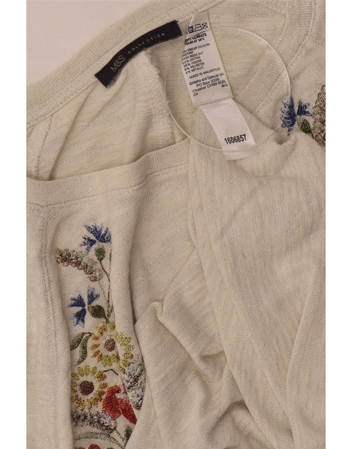 Marks & Spencer Womens Graphic Top 3/4 Sleeve UK 12 Medium Off White Floral