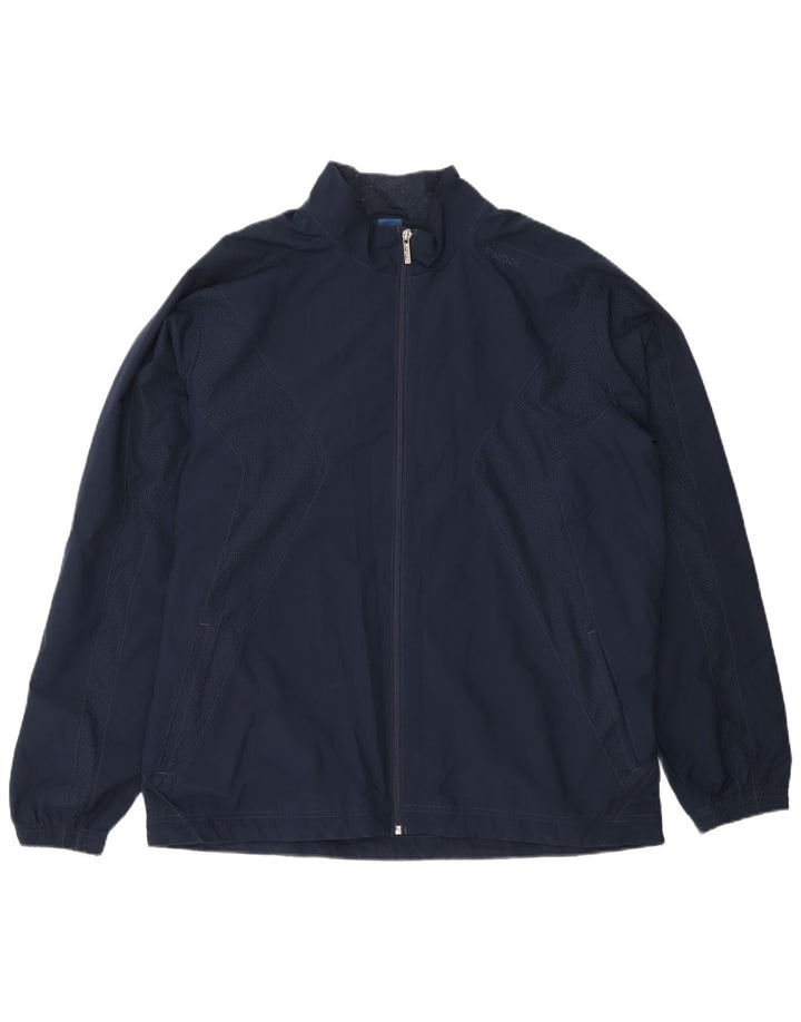 REEBOK Mens Tracksuit Top Jacket XL Navy Blue Polyester