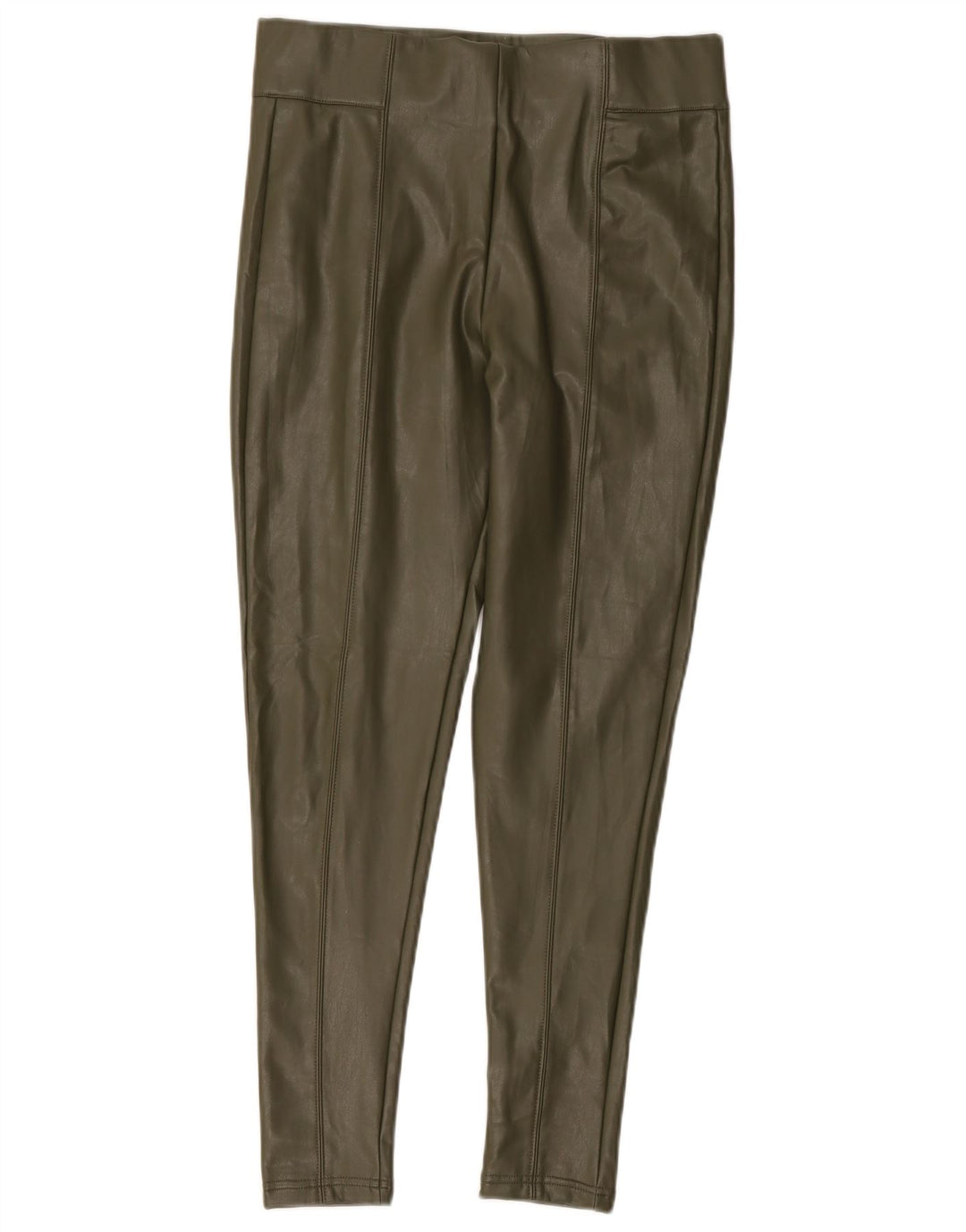 Marks & Spencer Womens Faux Leather Leggings UK 12 Medium Khaki Polyester