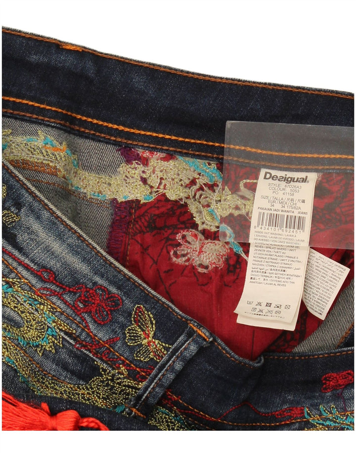Desigual Womens Graphic Slim Jeans W34 L29 Navy Blue Polyester