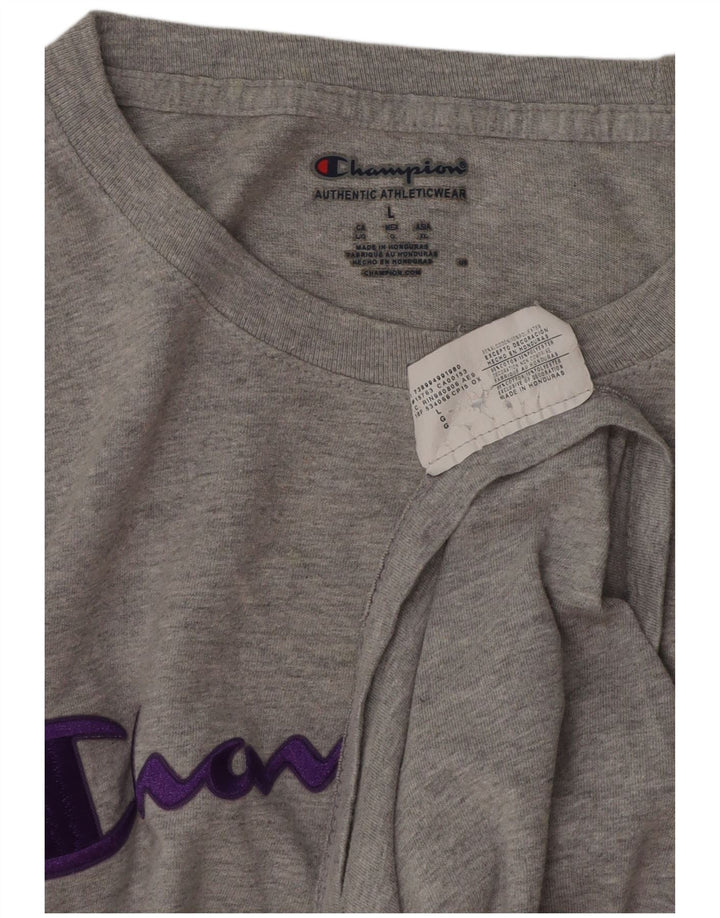 Champion Mens Graphic Top Long Sleeve Large Grey Cotton