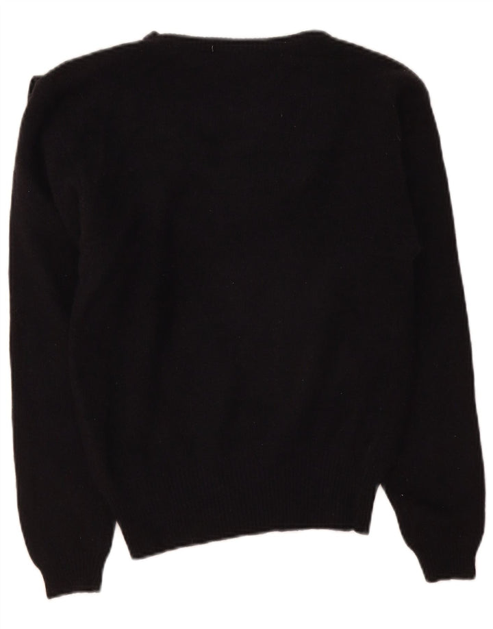 Vintage Womens V-Neck Jumper Sweater UK 10 Small Black