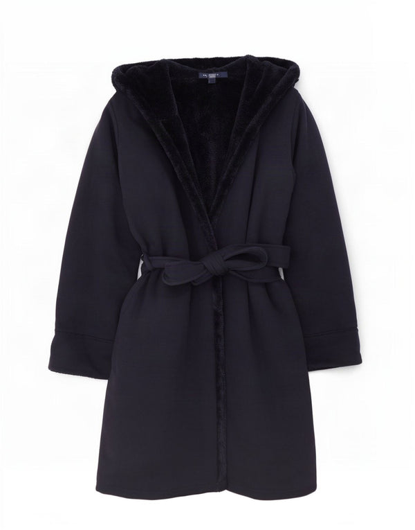 Lands End Womens Oversized Hooded Sherpa Overcoat UK 10 Small Navy Blue