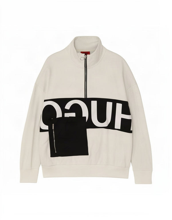 Hugo Boss Sweat-shirt graphique surdimensionné pour femme UK 10 Petit Blanc
