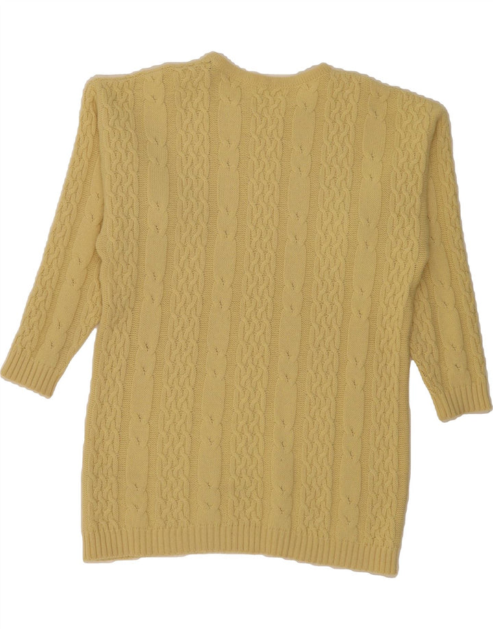 VINTAGE Womens Longline Crew Neck Jumper Sweater EU 38 Medium Yellow Wool Vintage Vintage and Second-Hand Vintage from Messina Hembry 