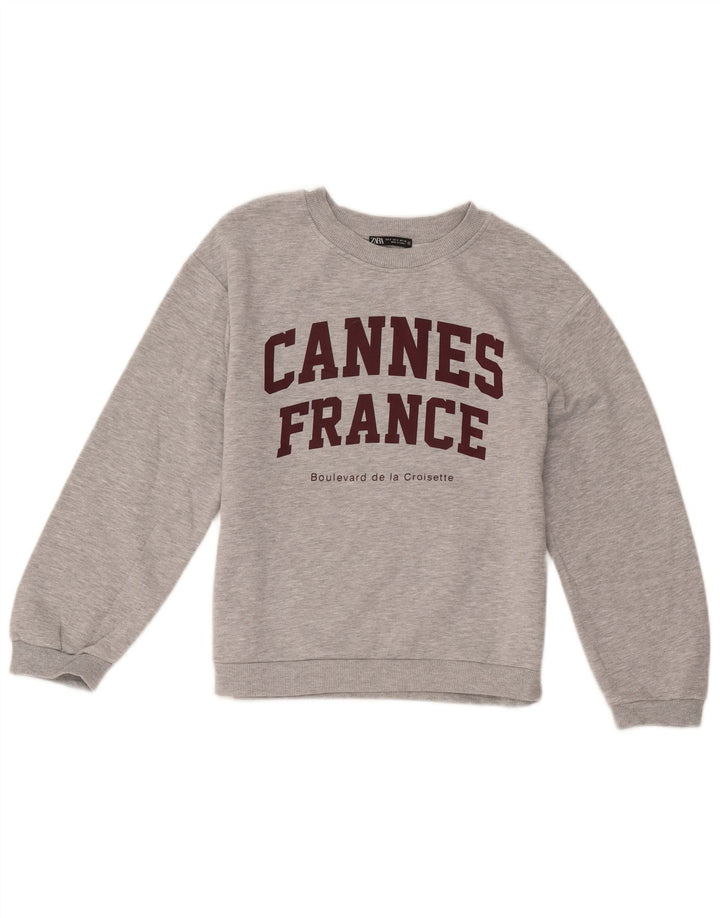 Zara Womens Graphic Sweatshirt Jumper UK 10 Small Grey Flecked