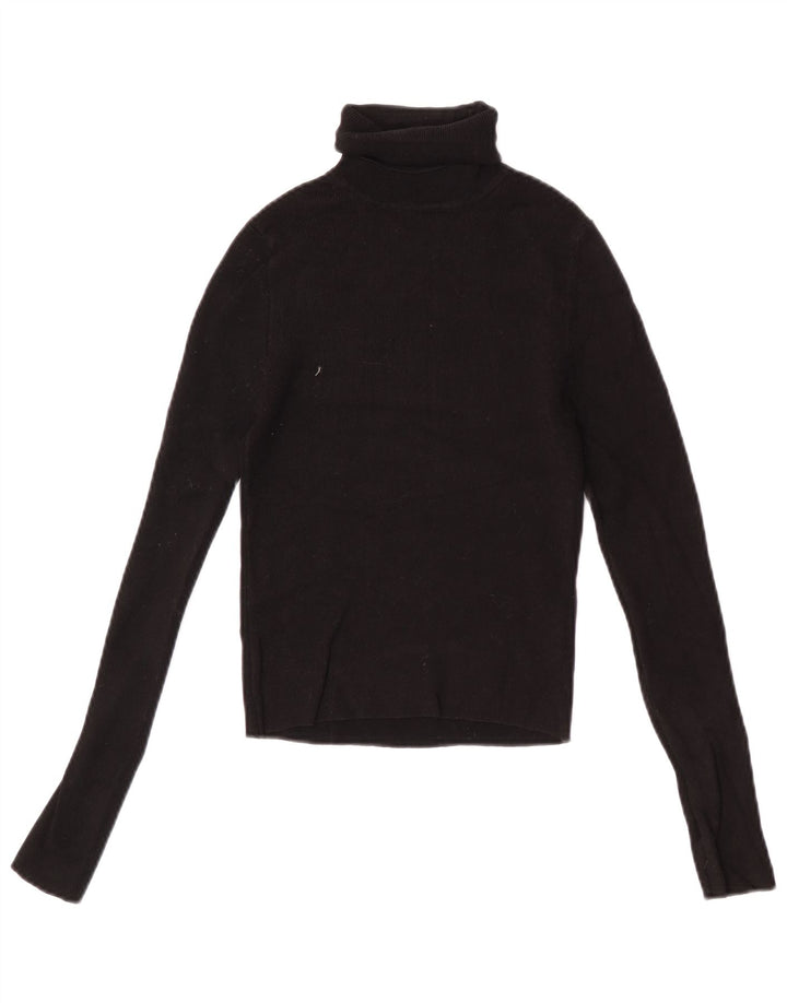 Zara Womens Crop Roll Neck Jumper Sweater UK 12 Medium Black Viscose