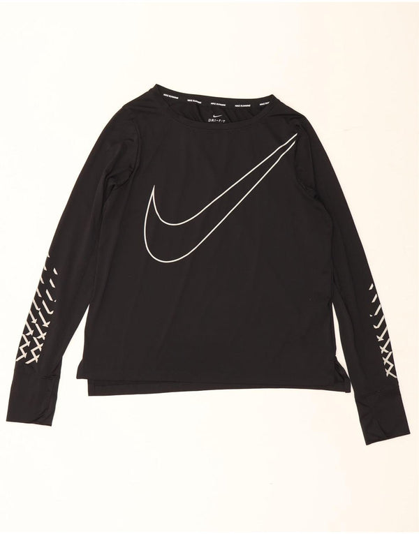 Nike Dame Dri Fit Grafisk Top Langærmet UK 14 Medium Sort Polyester