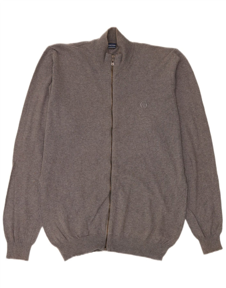 Sergio Tacchini Herren-Cardigan-Pullover aus mittelgrauer Baumwolle