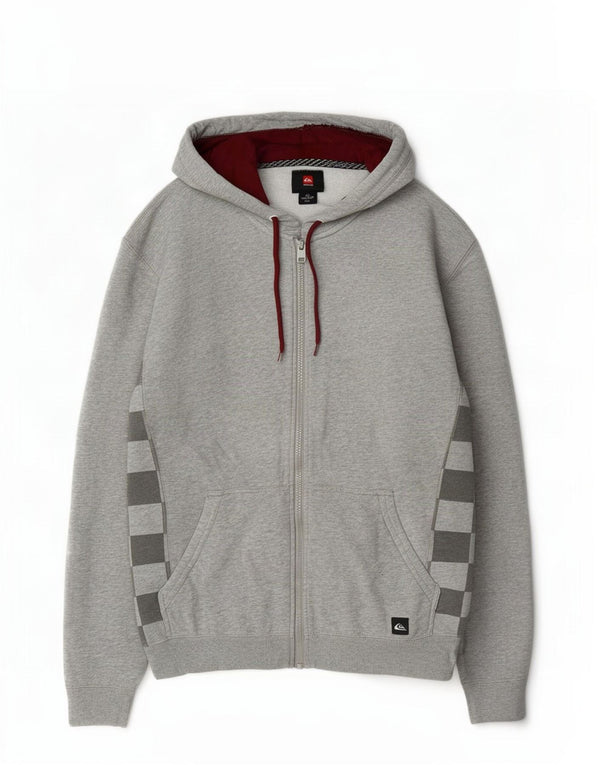 Quiksilver Pull à capuche zippé pour homme XL en coton géométrique gris