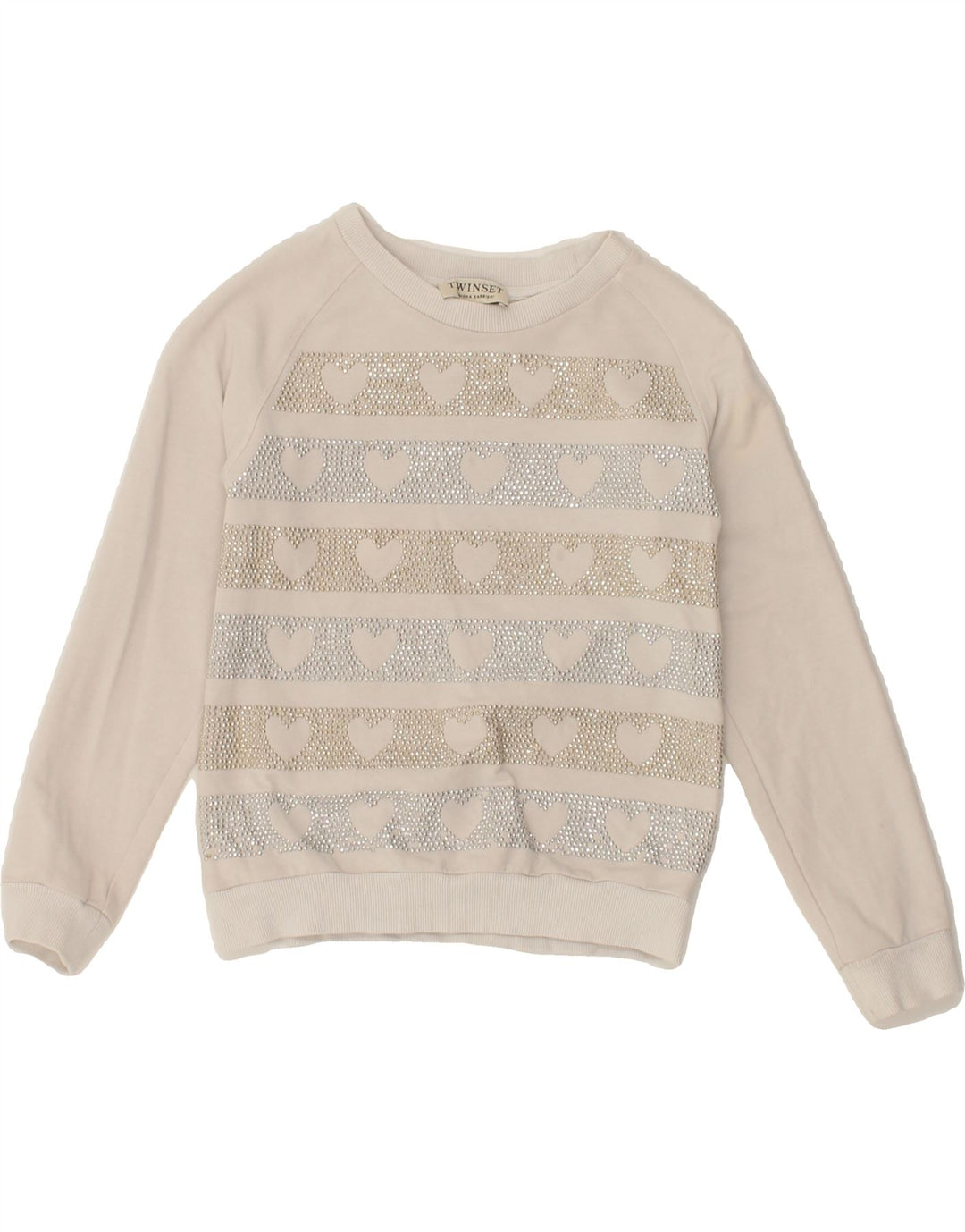 TWINSET Girls Graphic Sweatshirt Jumper 7-8 Years White Cotton Vintage Twinset and Second-Hand Twinset from Messina Hembry 