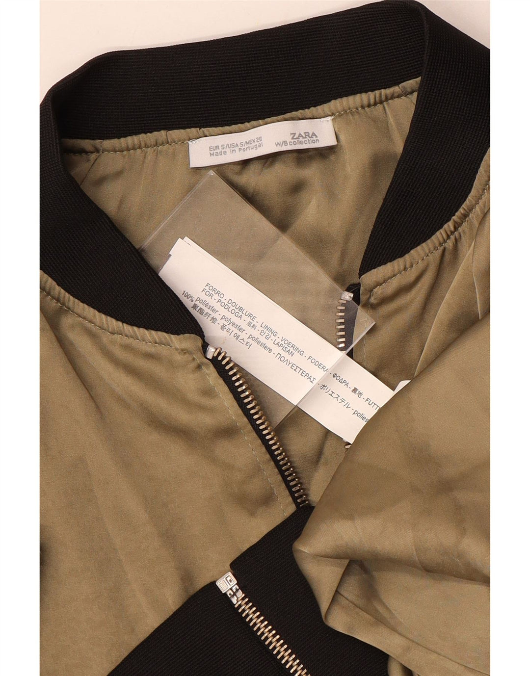 ZARA Womens Crop Bomber Jacket UK 10 Small Beige Colourblock Polyester