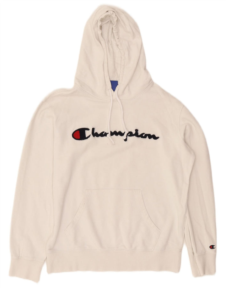 CHAMPION Mens Graphic Hoodie Jumper Medium White Cotton