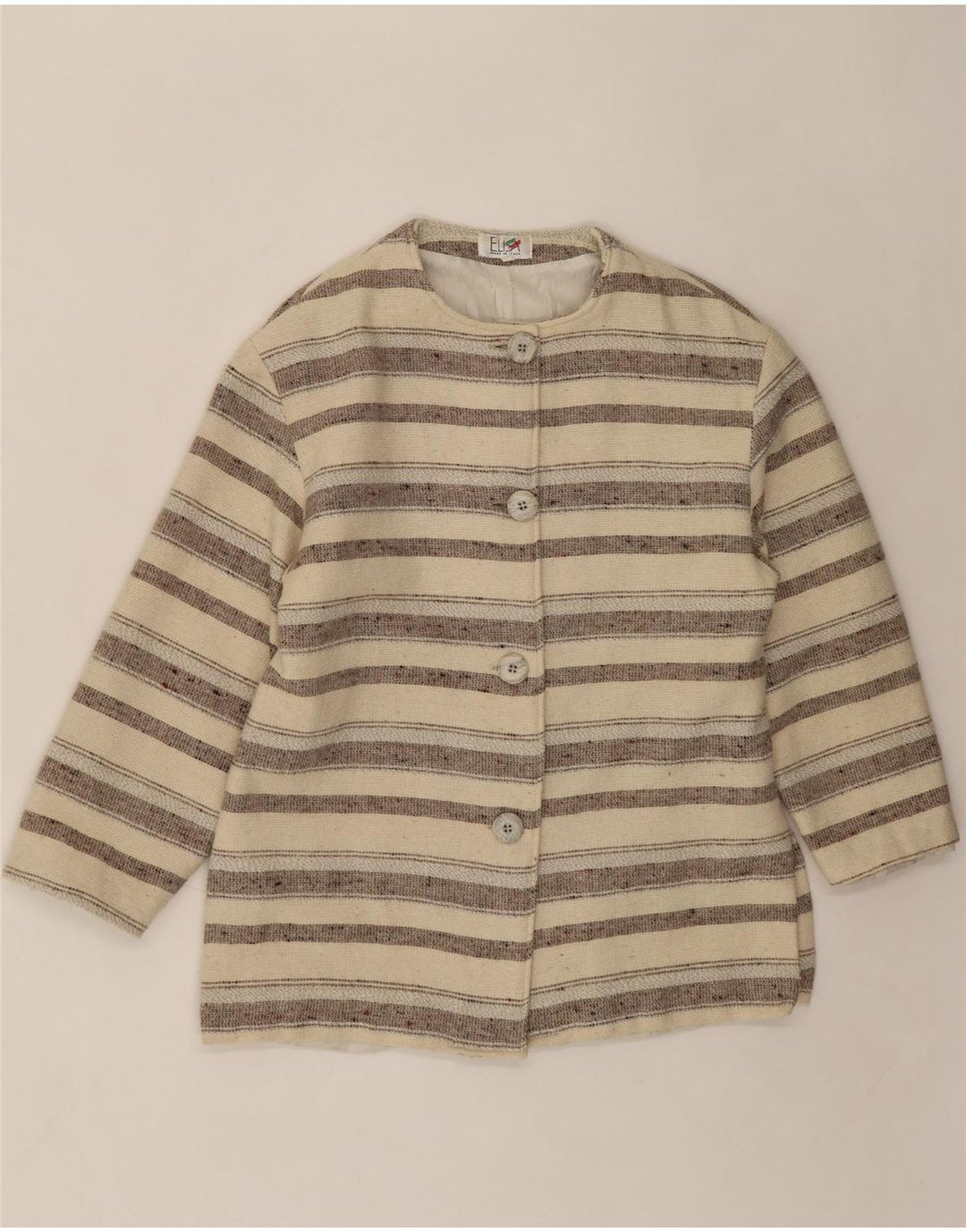 VINTAGE Womens Longline Oversized Blazer Jacket UK 10 Small Beige Striped Vintage Vintage and Second-Hand Vintage from Messina Hembry 