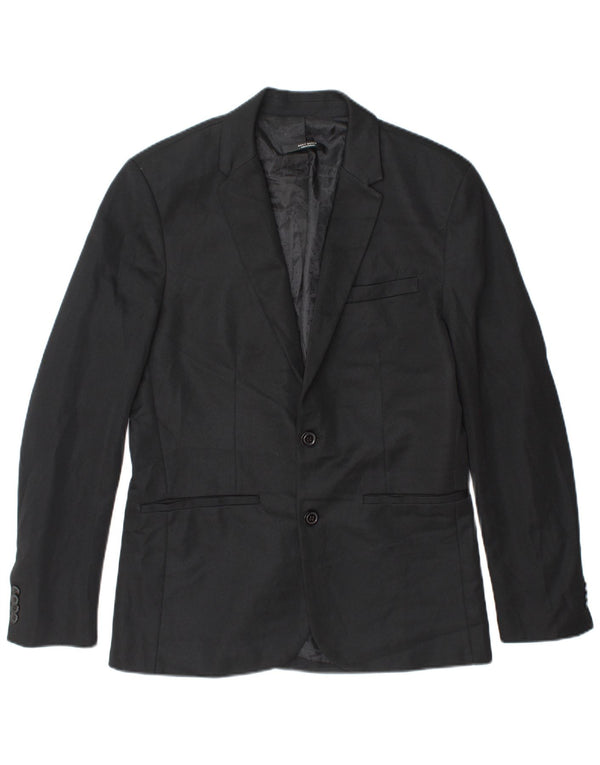 Zara Mens 2 Button Blazer Jacket UK 40 Large Black Polyester