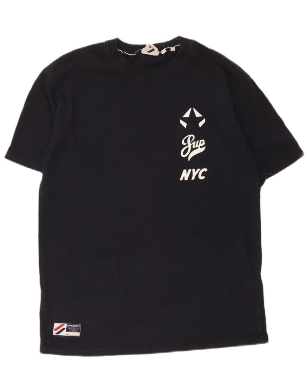 Superdry T-shirt graphique surdimensionné pour femme UK 10 Small Bleu marine Coton