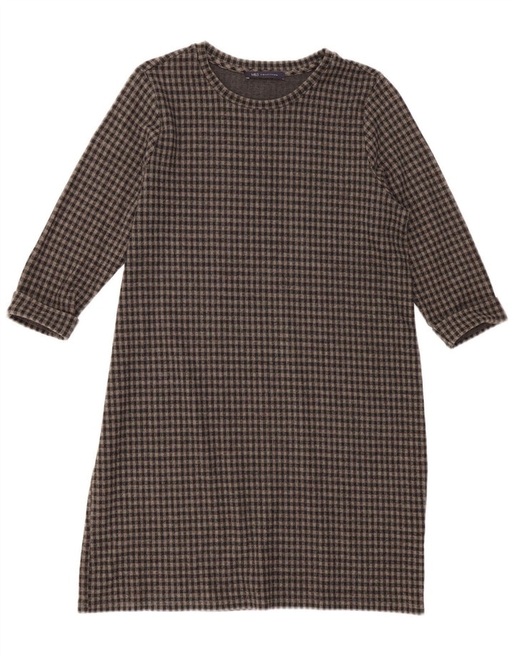 Marks & Spencer Dame 3/4-ærmet Shift Dress UK 16 Large Grey Gingham