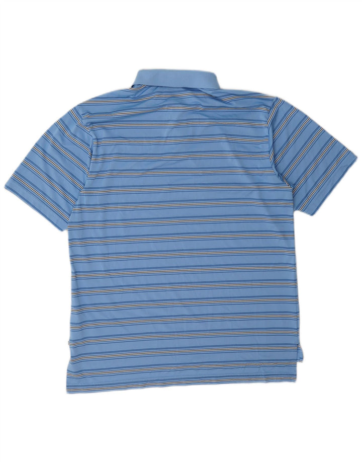 Adidas Mens Polo Shirt Large Blue Striped Polyester
