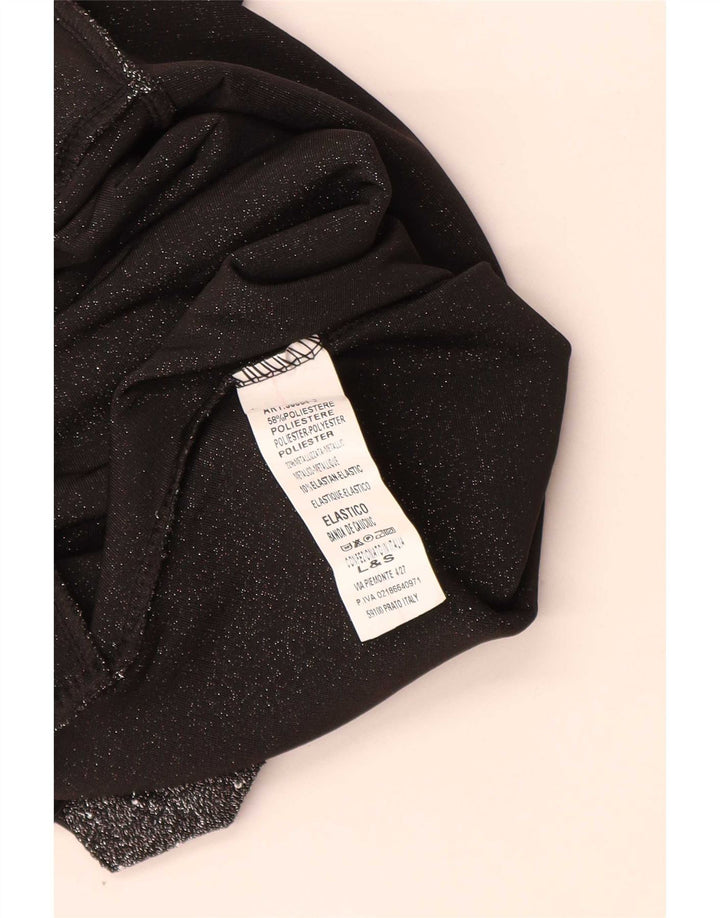 vintage Womens Body sans manches UK 8 Petit polyester moucheté noir