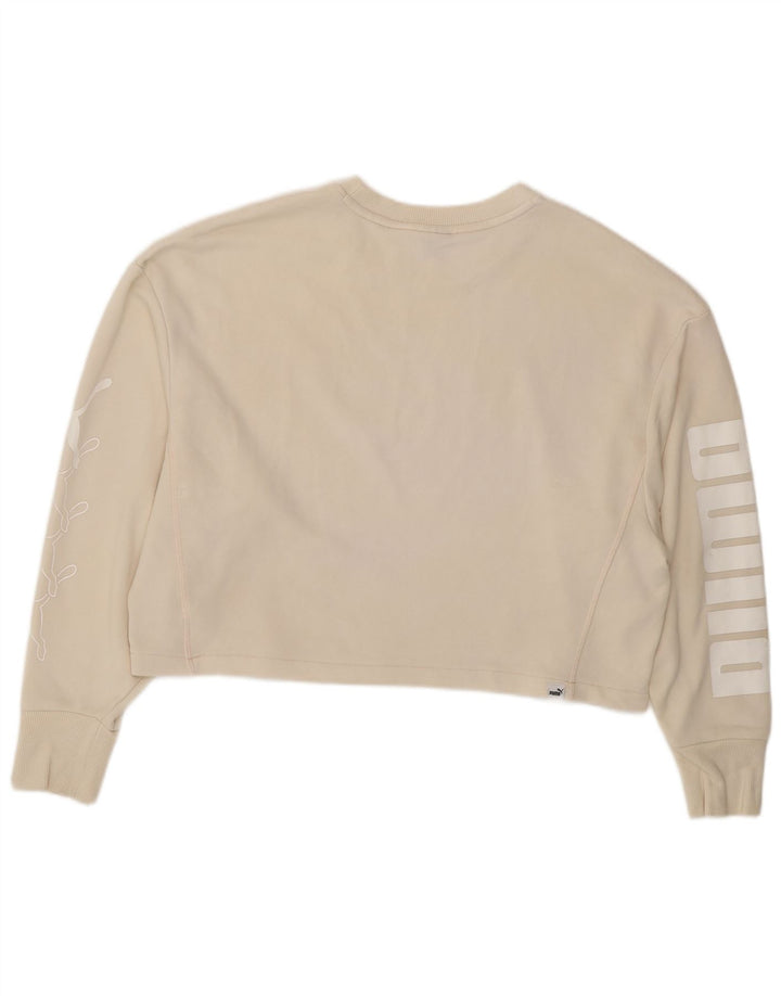 Felpa da donna con grafica corta oversize Puma da donna, taglia UK 16, taglia grande, beige