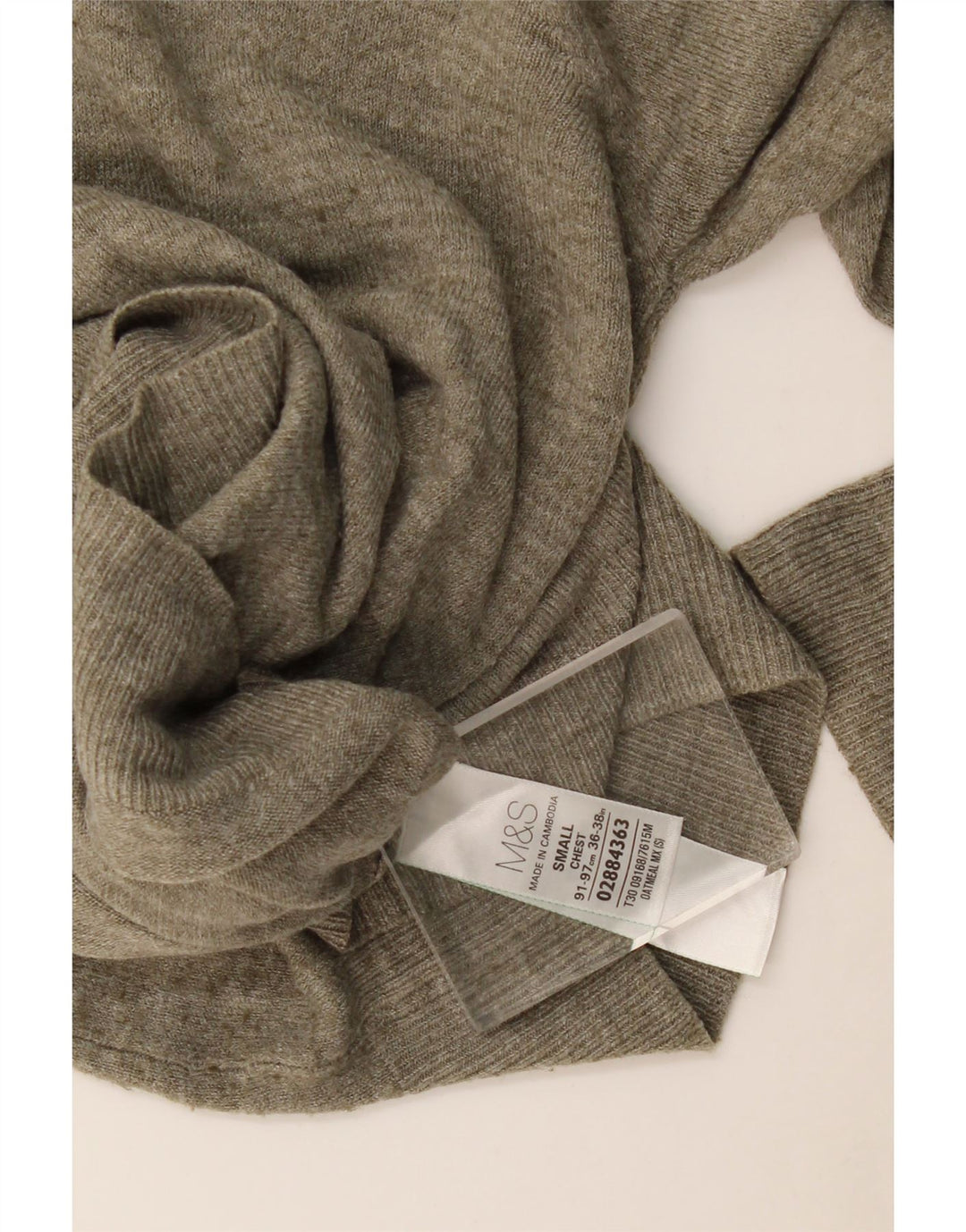Marks & Spencer Mens V-Neck Jumper Sweater Small Khaki Flecked Acrylic