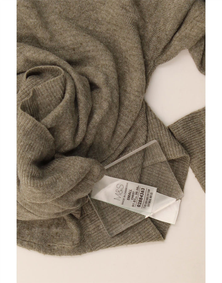 Marks & Spencer Mens V-Neck Jumper Sweater Small Khaki Flecked Acrylic