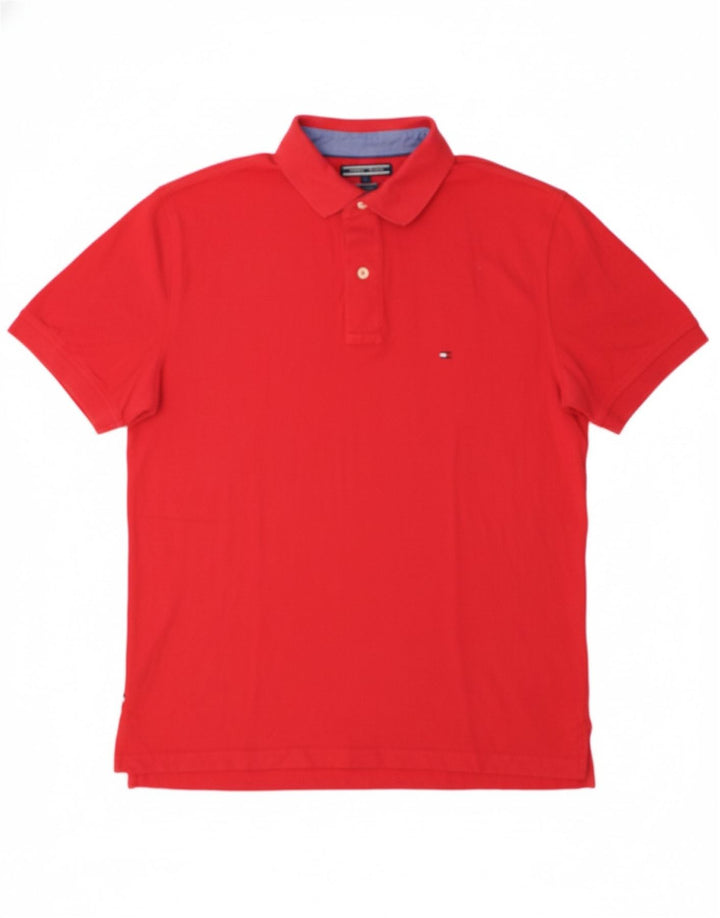TOMMY HILFIGER Mens Polo Shirt Large Red Cotton