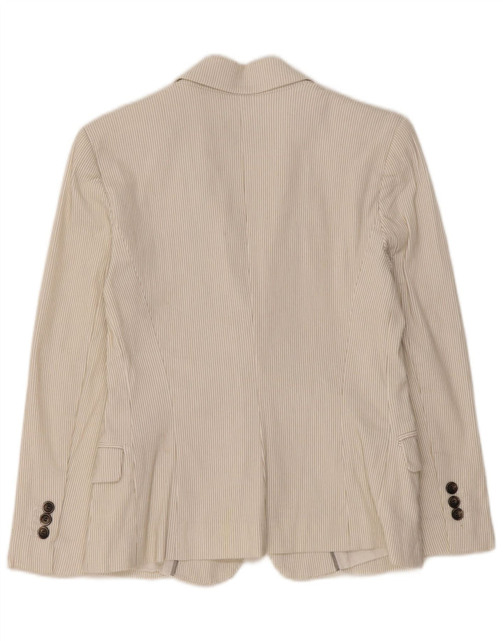 Zara Womens 1 Button Blazer Jacket UK 14 Large Off White Pinstripe Cotton