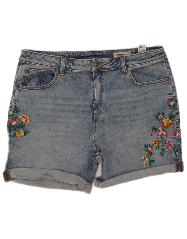 Marks & Spencer Short en jean Boyfriend pour femme UK 16 Large W35 Bleu Floral