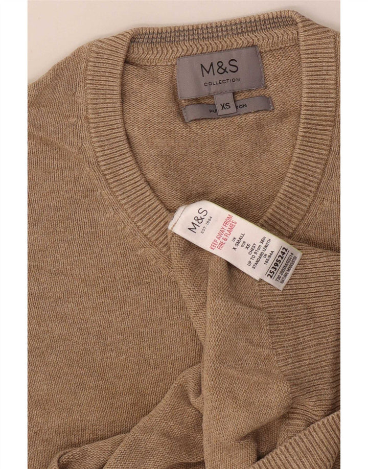 Marks & Spencer Mens V-Neck Jumper Sweater XS Beige Cotton