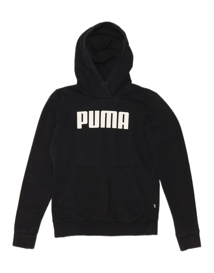 PUMA Womens Graphic Hoodie Jumper UK 10 Small  Black Polyester Vintage Puma and Second-Hand Puma from Messina Hembry 