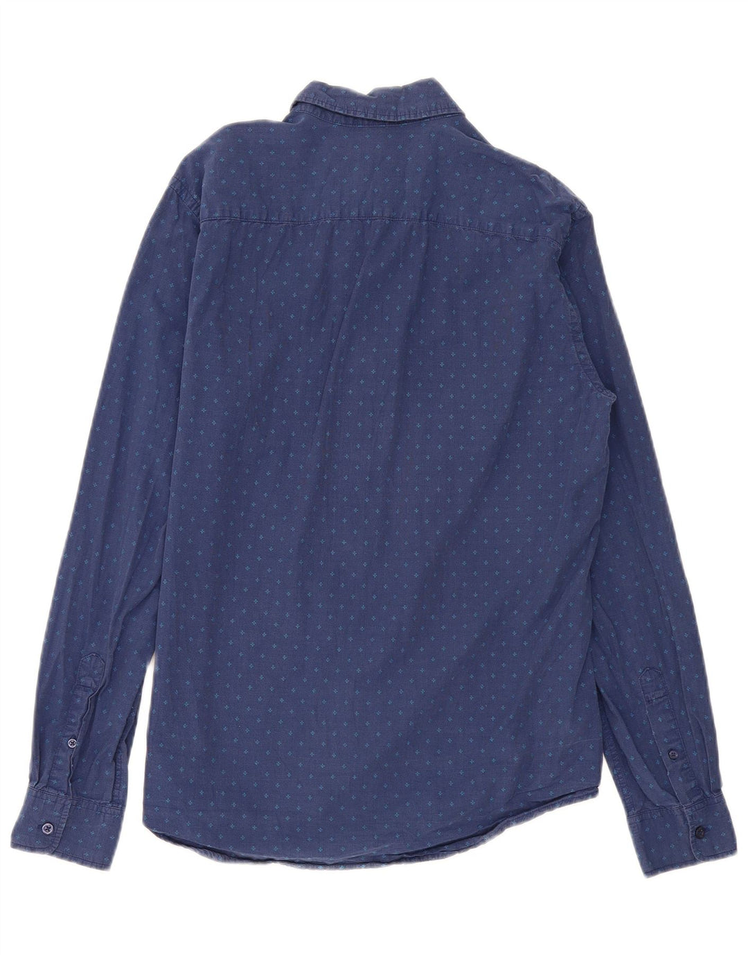 BENETTON Mens Shirt Large Navy Blue Spotted Cotton
