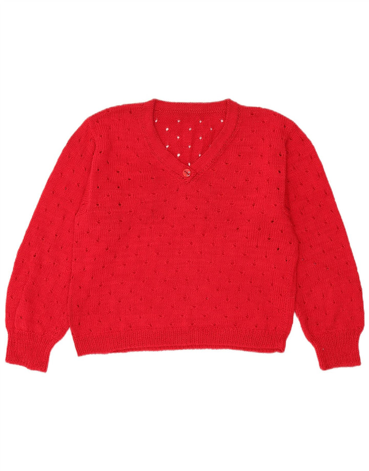 Vintage Womens Crop V-hals sweater UK 12 Medium Red