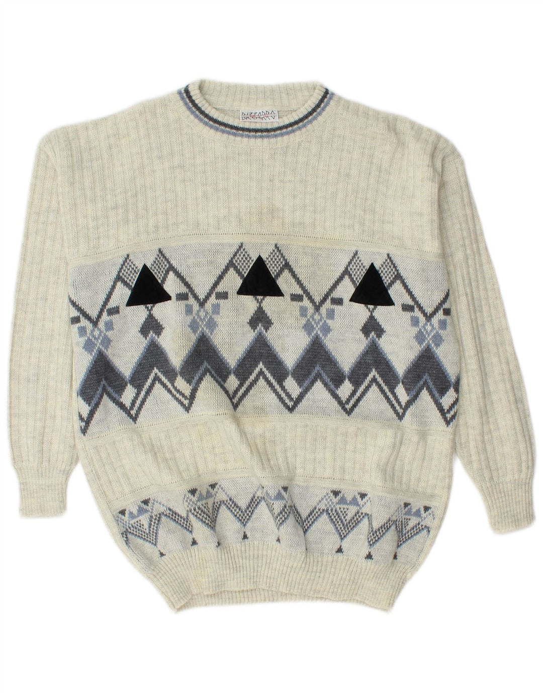 BIZZARRO Mens Crew Neck Jumper Sweater Large Off White Geometric Wool