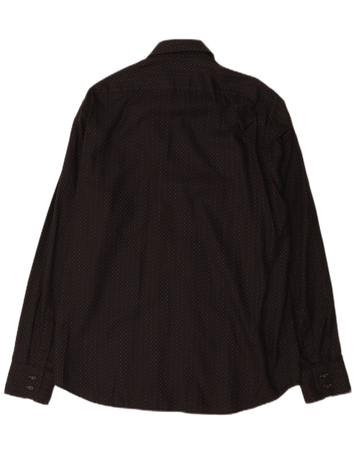 Hugo Boss Herrenhemd Größe 41 15 Mittelschwarz gefleckte Baumwolle