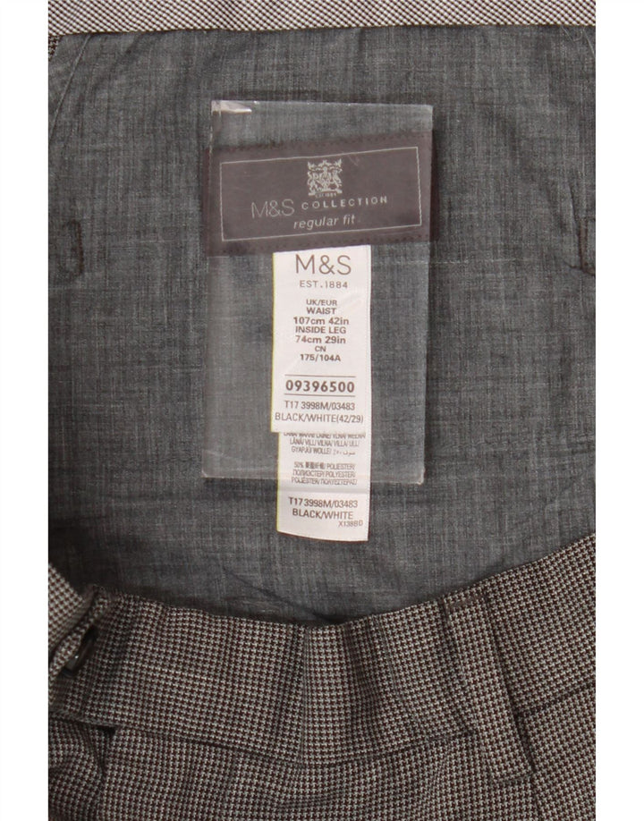 Marks & Spencer Mens Regular Fit Suit Trousers W42 L29 Black Houndstooth
