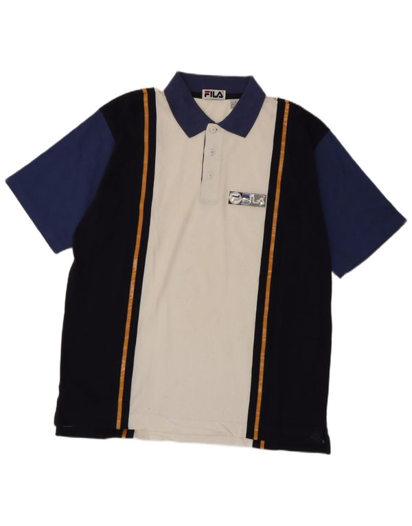 Fila Mens Rugby Polo Shirt Large Navy Blue Colourblock Cotton